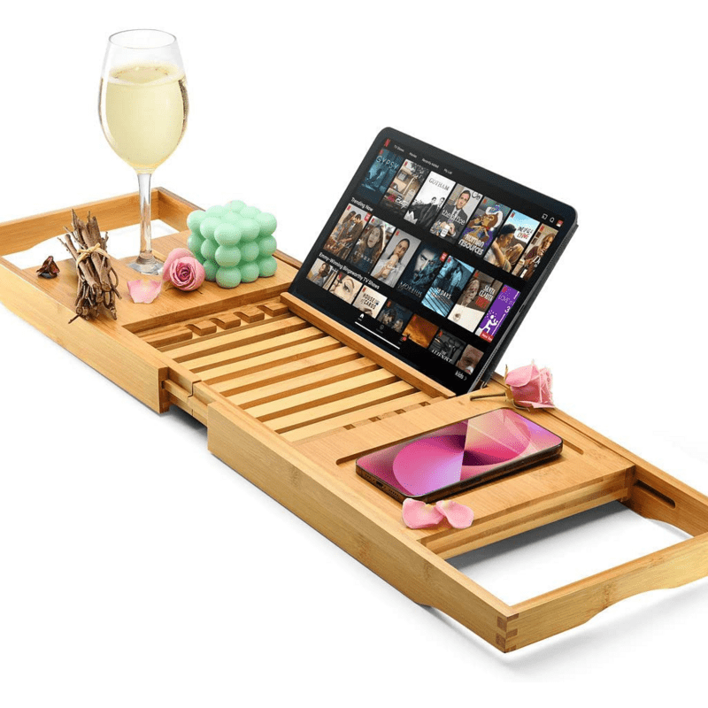 Wholesale Bathtub Tray Caddy - Foldable Waterproof Bath Tray & Bath Caddy Wooden Tub Organizer & Holder for Wine, Book, Soap - Image 3