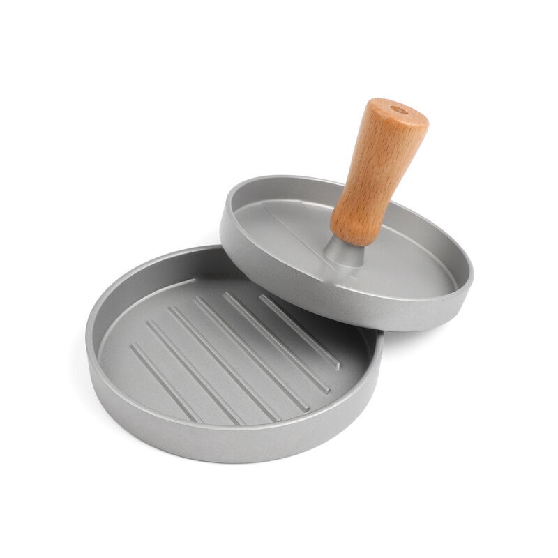 Hamburger Press Patty Maker, Food Grade Aluminum Burger Press with Wooden Handle, Non-Stick, Easy to Clean